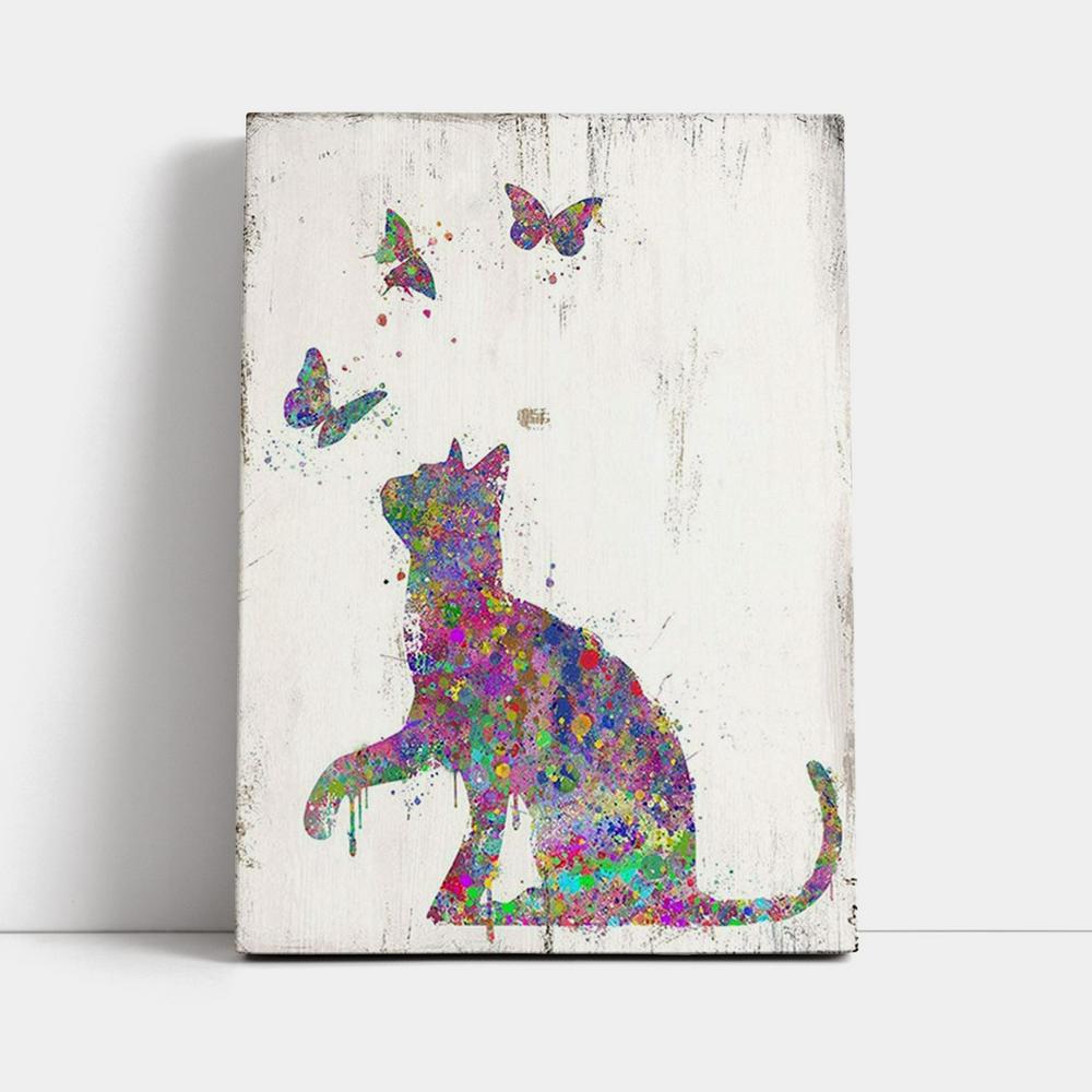 Cat With Butterflies Canvas Wall Art - Decoration For Bedroom, Bathroom, Childrens, Girls, Baby Kids Room Or Nursery