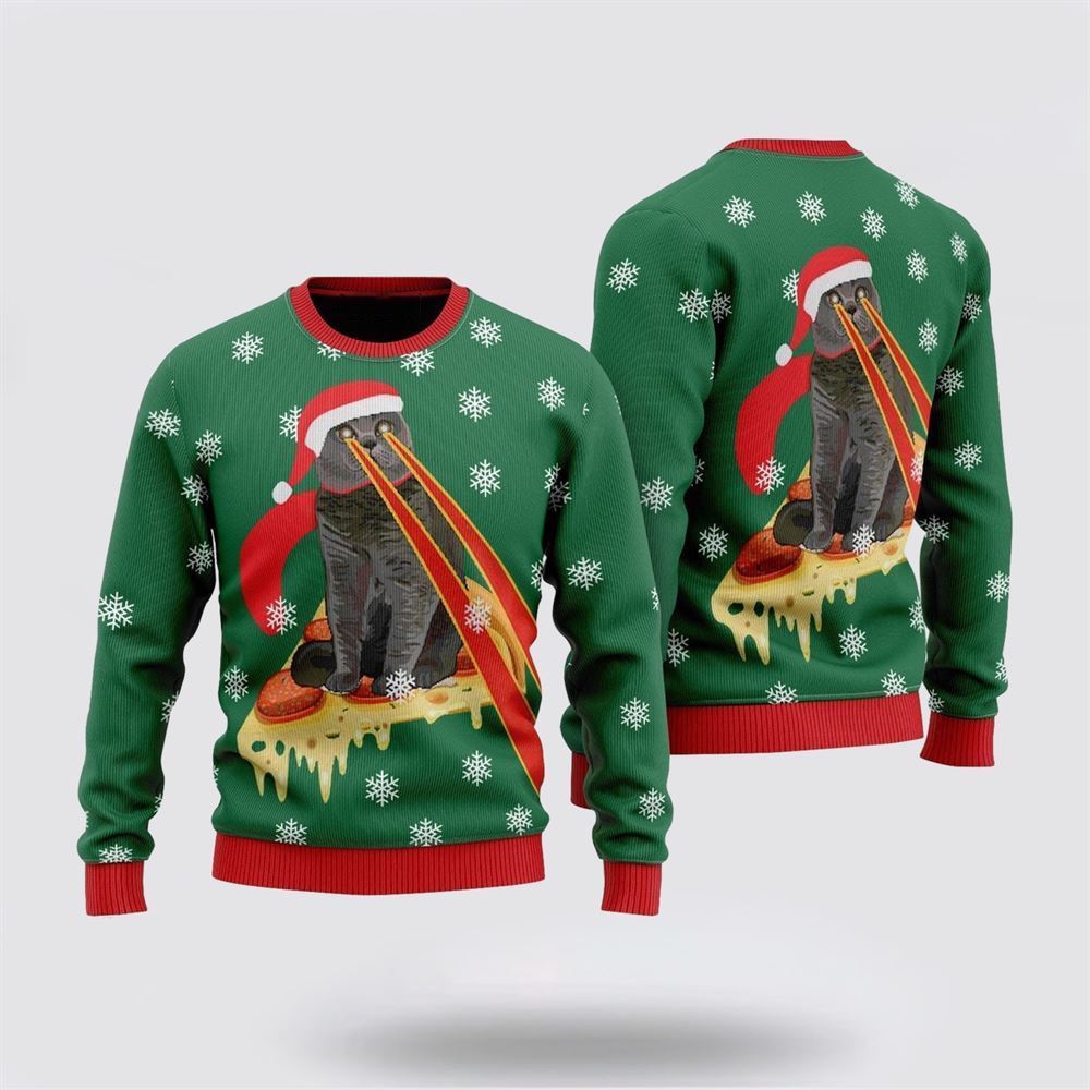 Cat With Laser Eyes Ugly Christmas Sweater, Christmas Sweater For Cat Lover