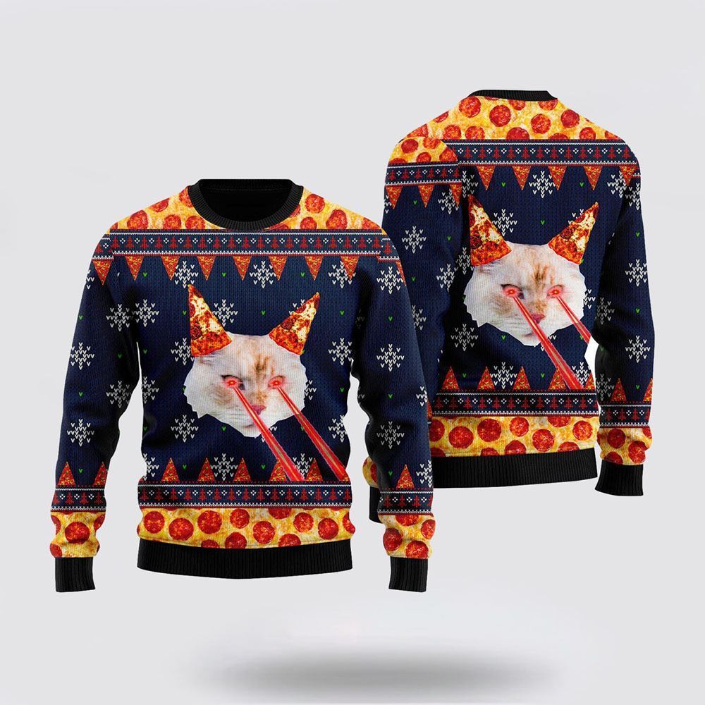 Cat With Lasers Eyes Ugly Christmas Sweater, Christmas Sweater For Cat Lover