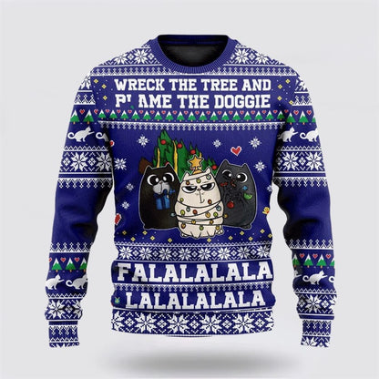 Cat Wreck The Tree Meowy Christmas Sweater Ugly Christmas Sweater, Christmas Sweater For Cat Lover