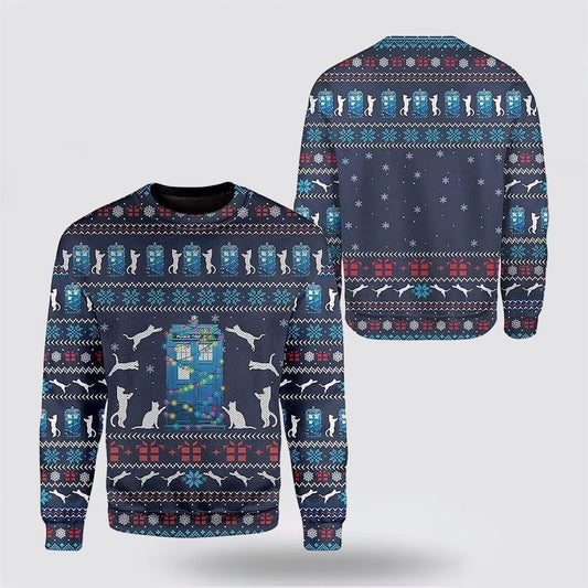 Cat around Police Office Christmas Ugly Christmas Sweater, Christmas Sweater For Cat Lover