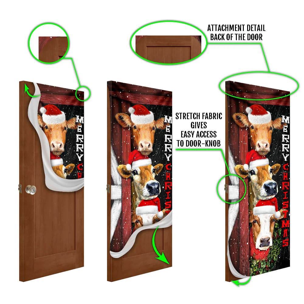 Cattle Cow Merry Christmas Door Cover, Front Door Christmas Cover