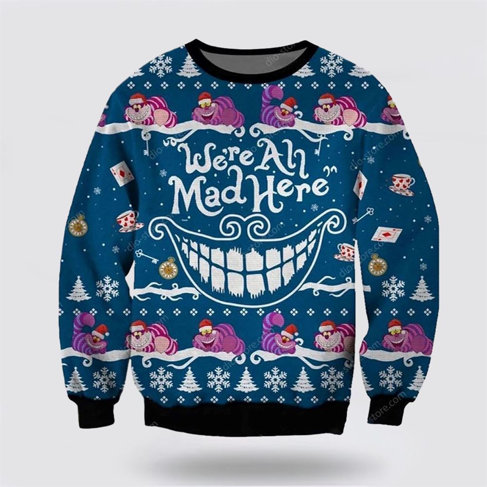 Cheshire Cat 3D Christmas Ugly Christmas Sweater, Christmas Sweater For Cat Lover