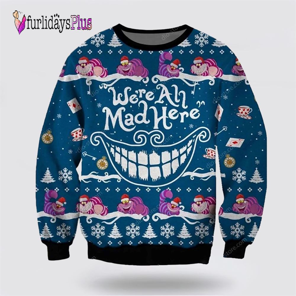 Cheshire Cat 3D Christmas Ugly Sweater, Cat Lover Christmas Sweater