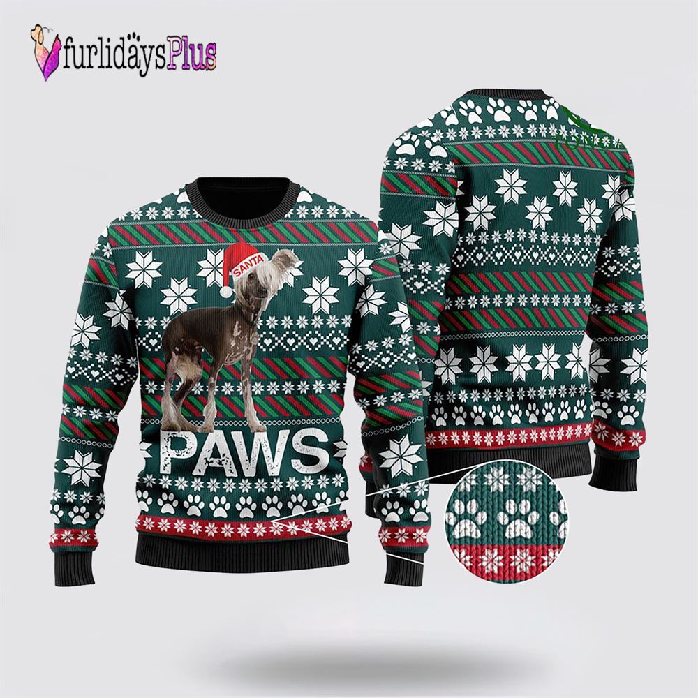 Chinese Crested Santa Printed Christmas Ugly Sweater, Dog Lover Christmas Sweater