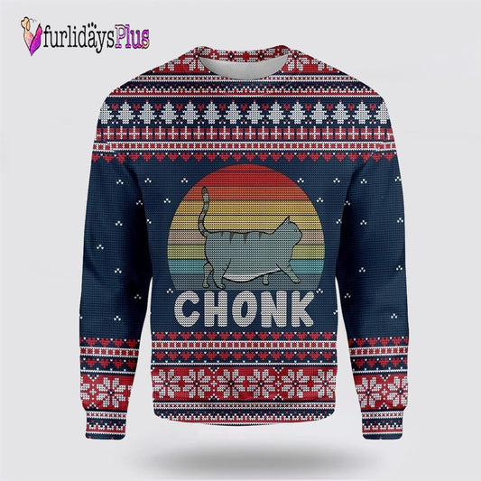 Chonk Cat Ugly Christmas Sweater, Cat Lover Christmas Sweater