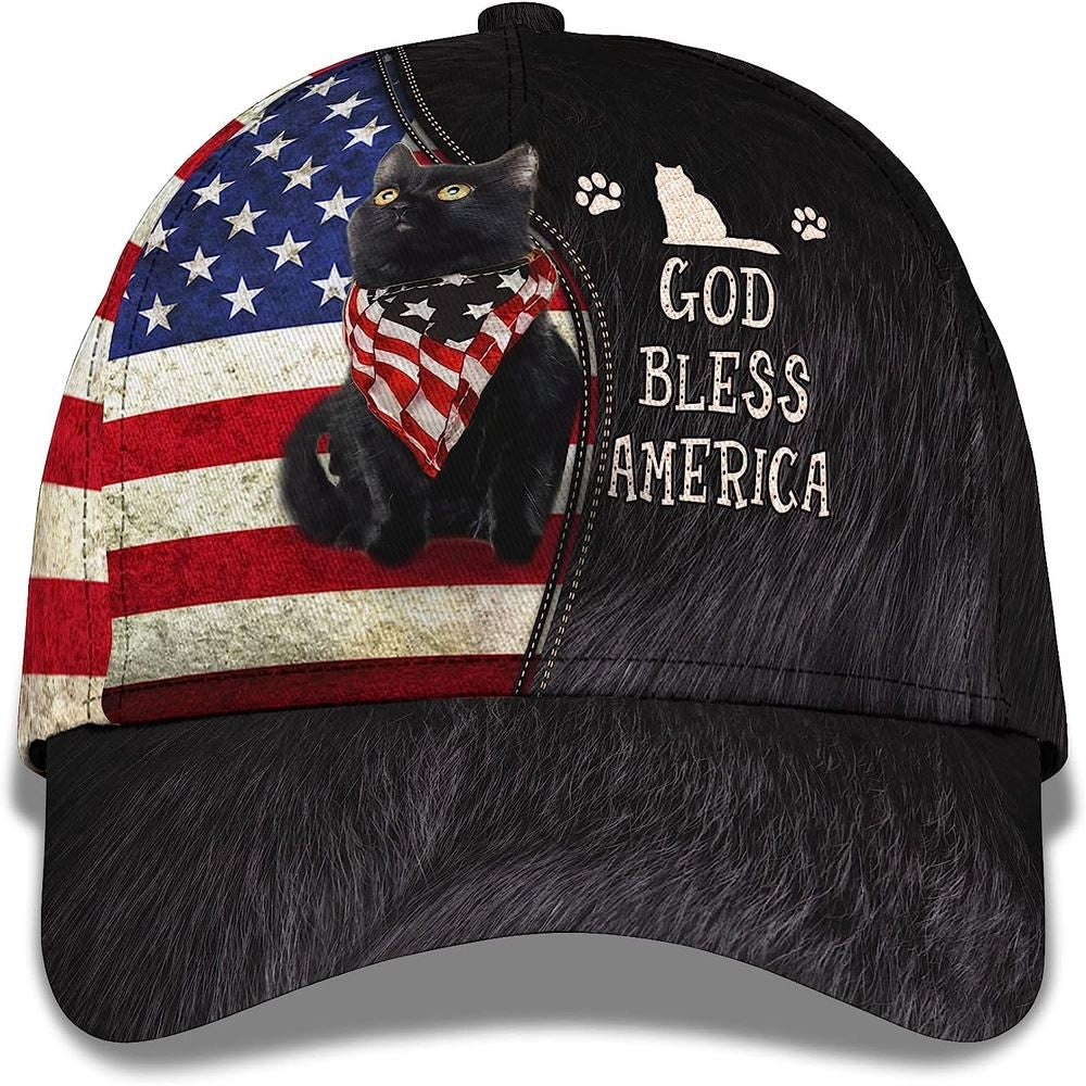 Christian Baseball Caps, Cute Cat Us Flag God Bless America Baseball Cap, Jesus Hat, Christian Caps