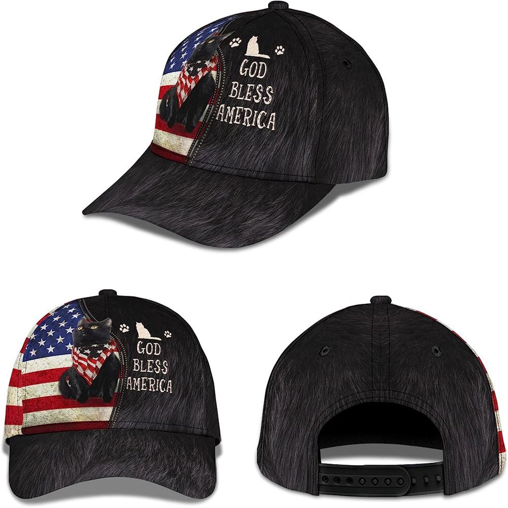 Christian Baseball Caps, Cute Cat Us Flag God Bless America Baseball Cap, Jesus Hat, Christian Caps