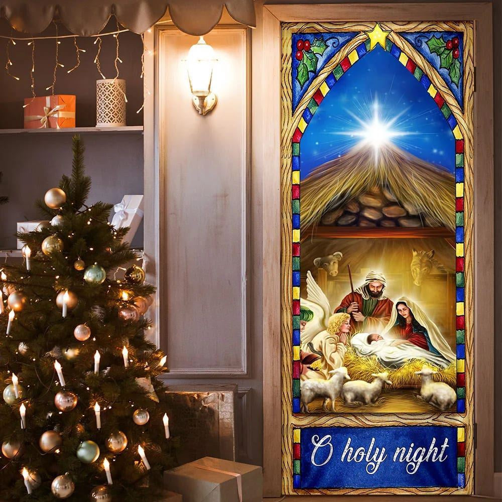 Christian Door Decorations, O Holy Night Door Cover, Nativity Scene Christmas Door Cover, Religious Door Decorations