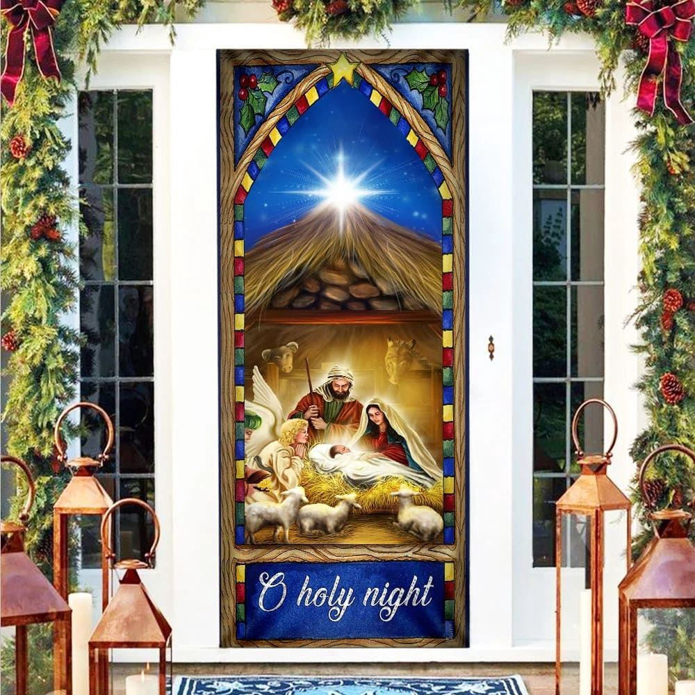Christian Door Decorations, O Holy Night Door Cover, Nativity Scene Christmas Door Cover, Religious Door Decorations