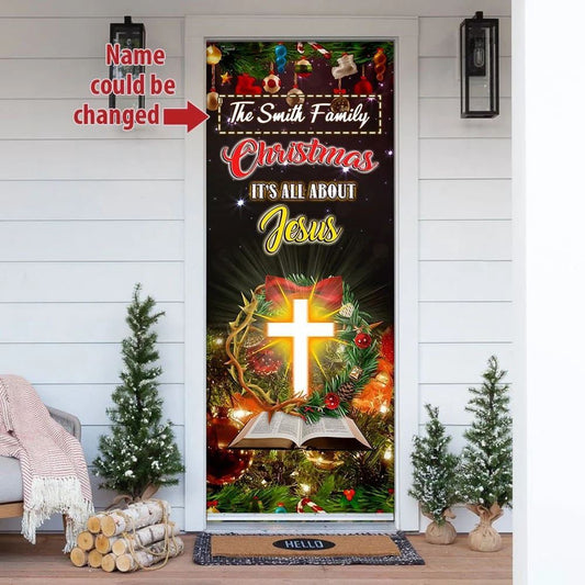 Christian Door Decorations, Personalized Christmas It's All About Jesus Door Cover, Religious Door Decorations