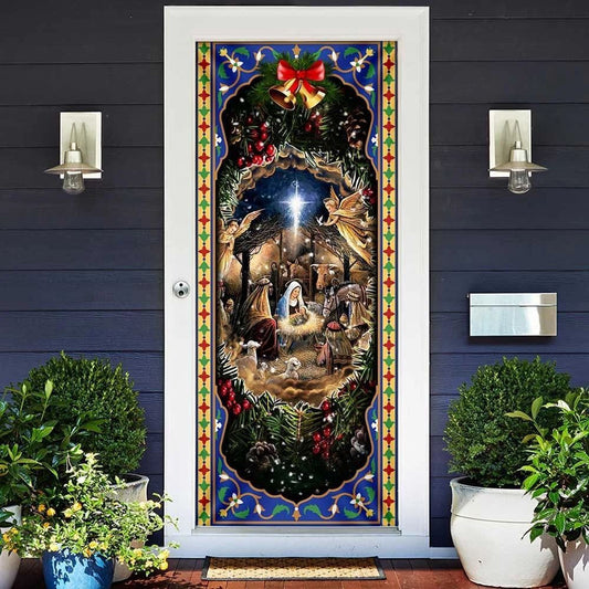 Christian Door Decorations, When He Born To Jesus Lover Door Cover, Jesus Christ Door Cover, Religious Door Decorations