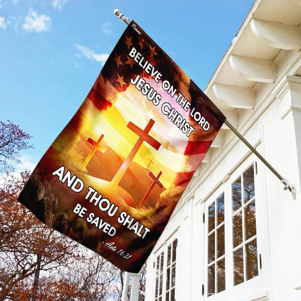 Christian Flag, Believe On The Lord Jesus Christ House Flags, The Christian Flag, Jesus Christ Flag