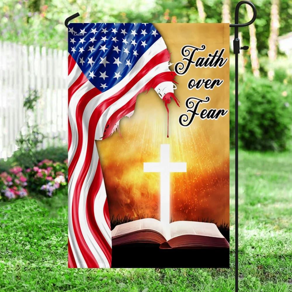 Christian Flag, Bible Cross Holy Light Faith Over Fear American Flag, Outdoor Christian House Flag, The Christian Flag, Jesus Christ Flag