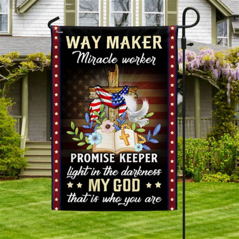 Christian Flag, Christian Cross American Flag Way Maker Miracle Worker My God That Is Who You Are Flag, The Christian Flag, Jesus Christ Flag
