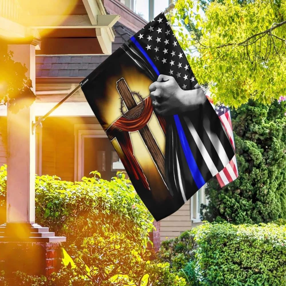 Christian Flag, Christian Cross Thin Blue Line House Flags, The Christian Flag, Jesus Christ Flag