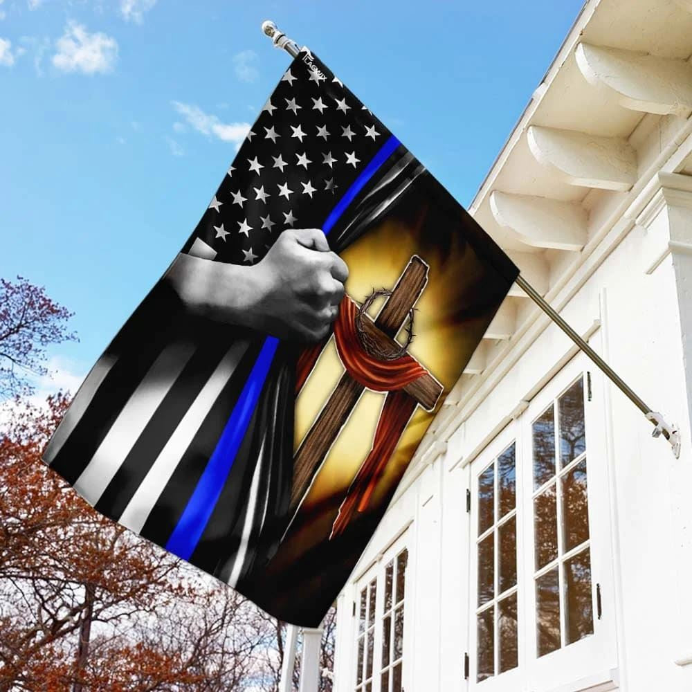 Christian Flag, Christian Cross Thin Blue Line House Flags, The Christian Flag, Jesus Christ Flag