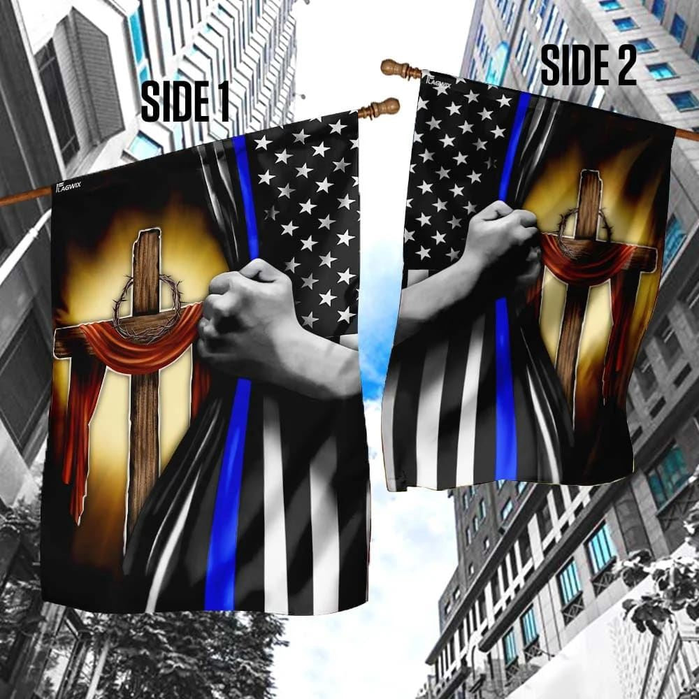 Christian Flag, Christian Cross Thin Blue Line House Flags, The Christian Flag, Jesus Christ Flag