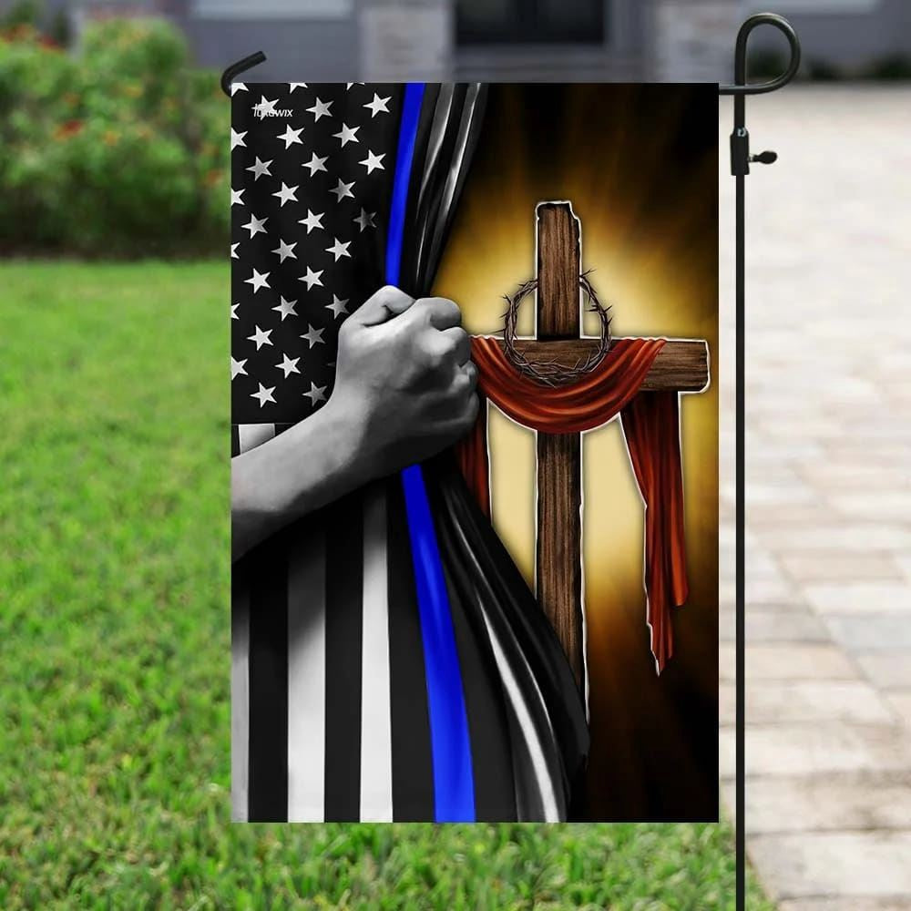Christian Flag, Christian Cross Thin Blue Line House Flags, The Christian Flag, Jesus Christ Flag