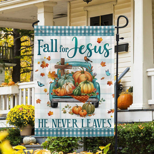 Christian Flag, Fall Flag Fall For Jesus He Never Leaves Pumpkins Truck Thanksgiving Halloween Flag, The Christian Flag, Jesus Christ Flag