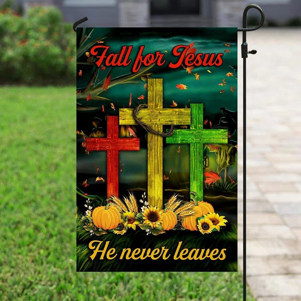 Christian Flag, Fall For Jesus He Never Leaves House Flags, The Christian Flag, Jesus Christ Flag