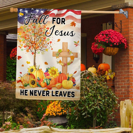 Christian Flag, Fall Thanksgiving Flag Fall For Jesus He Never Leaves Flag, Out House Flag, The Christian Flag, Jesus Christ Flag