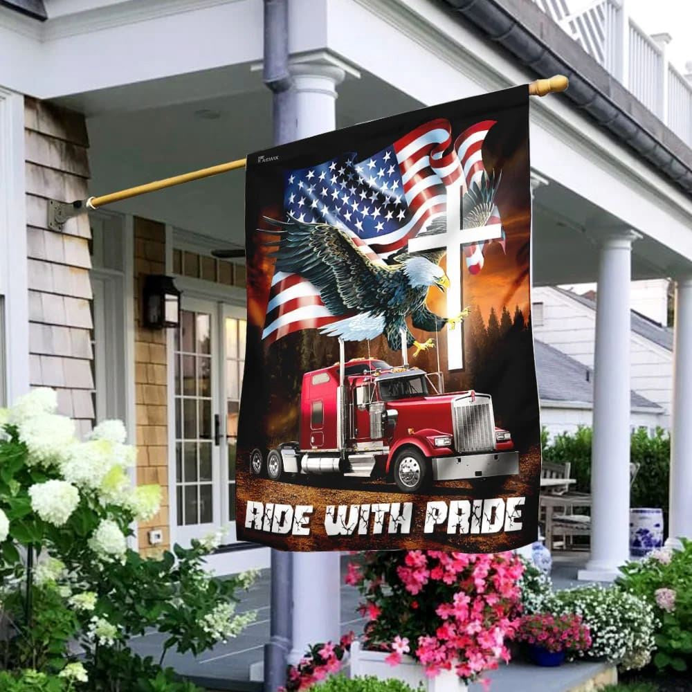 Christian Flag, Jesus American Eagle Trucker Ride With Pride House Flags, The Christian Flag, Jesus Christ Flag