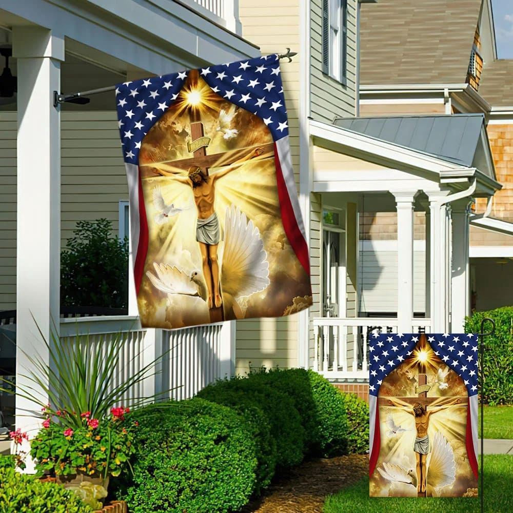 Christian Flag, Jesus Christ Crucified On The Cross In American Flag, Outdoor Christian House Flag, The Christian Flag, Jesus Christ Flag
