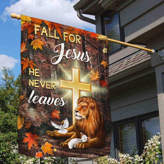 Christian Flag, Jesus Flag Fall For Jesus He Never Leaves God Lamp Lion, Outdoor Christian House Flag, The Christian Flag, Jesus Christ Flag