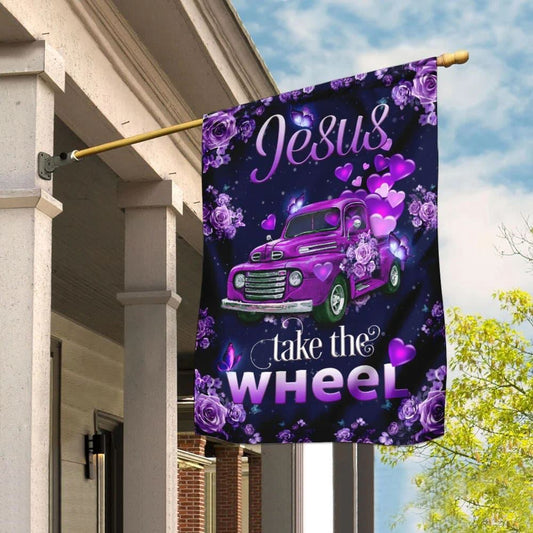 Christian Flag, Jesus Take The Wheel Purple Truck House Flag, Jesus Christ Flag