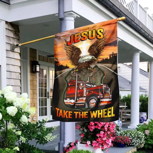 Christian Flag, Jesus Take The Wheel Truck Driver House Flag, Jesus Christ Flag