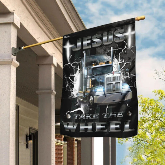 Christian Flag, Jesus Take The Wheel Trucker House Flag, Jesus Christ Flag
