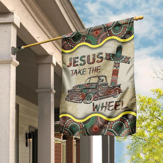 Christian Flag, Jesus Take The Wheel Vintage Mandala House Flag, Jesus Christ Flag