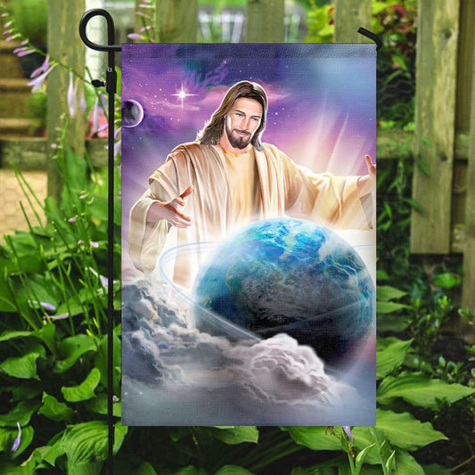 Christian Flag, Jesus With Earth, Jesus Holding Earth, God Has The Whole World In His Hands, Jesus Flag, Garden Flag, Welcome Flag, Jesus Christ Flag