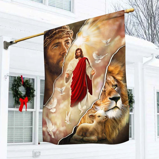 Christian Flag, Jesus and Lion One Nation Under God Flag, Outdoor Christian House Flag, The Christian Flag, Jesus Christ Flag