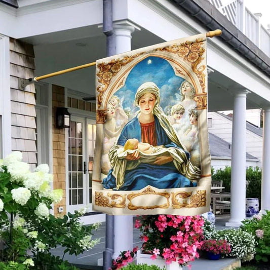 Christian Flag, Mary Gives Birth To Jesus House Flags, Jesus Christ Flag