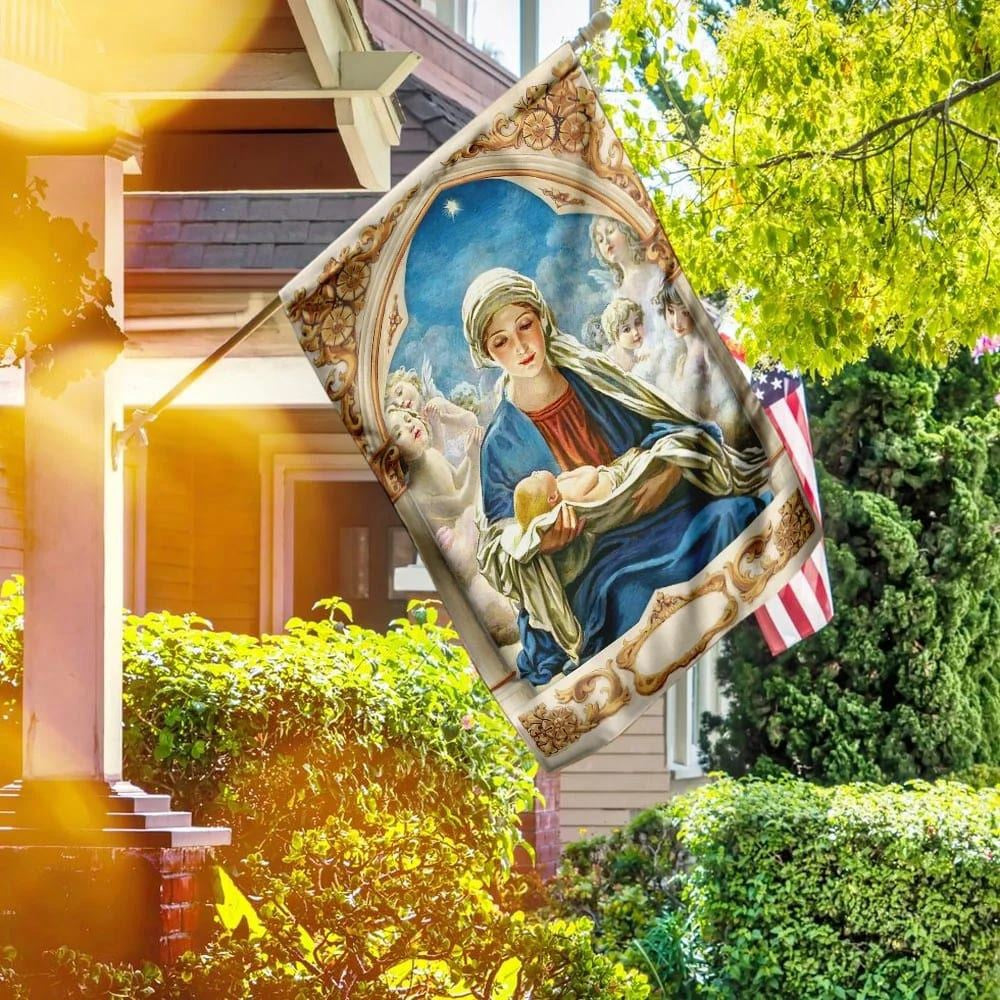 Christian Flag, Mary Gives Birth To Jesus House Flags, Jesus Christ Flag