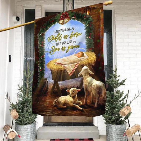 Christian Flag, Nativity Of Jesus House Flag Unto Us A Child Is Born, Outdoor Religious Flags, Jesus Christ Flag