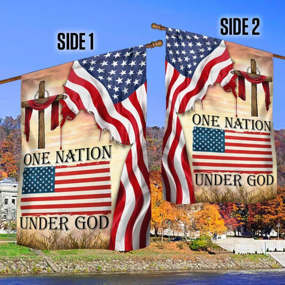 Christian Flag, One Nation Under God Christian Cross American House Flag, Outdoor Religious Flags, Jesus Christ Flag