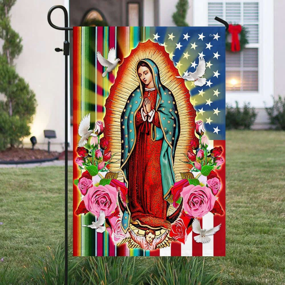 Christian Flag, Our Lady of Guadalupe Serape Mexican American House Flag, Outdoor Religious Flags, Jesus Christ Flag