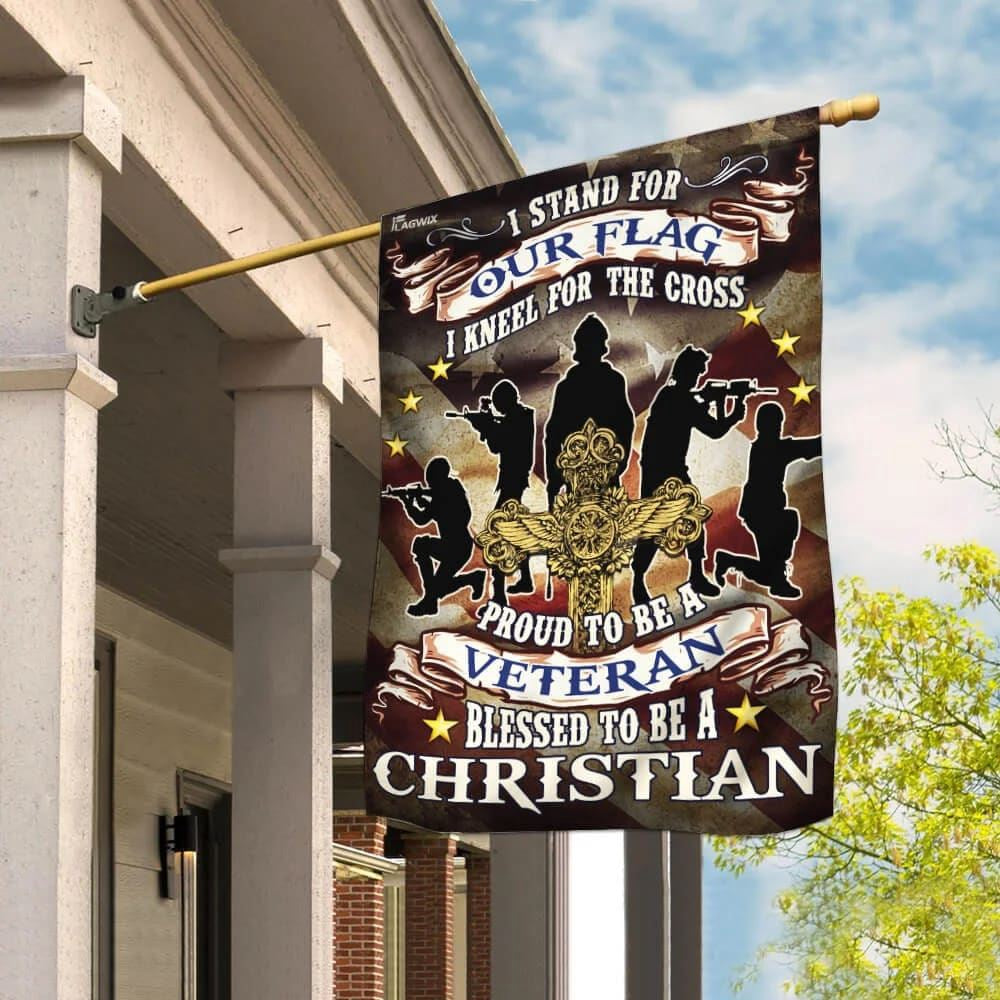 Christian Flag, Proud To Be A Veteran. Blessed To Be A Christian House Flag, Outdoor Religious Flags, Jesus Christ Flag