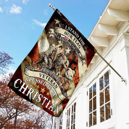 Christian Flag, Proud To Be A Veteran Blessed To Be A Christian House Flag, Outdoor Religious Flags, Jesus Christ Flag