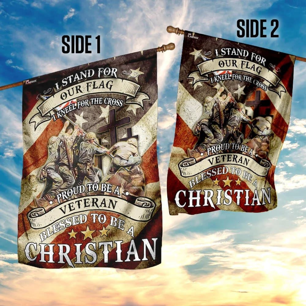 Christian Flag, Proud To Be A Veteran Blessed To Be A Christian House Flag, Outdoor Religious Flags, Jesus Christ Flag