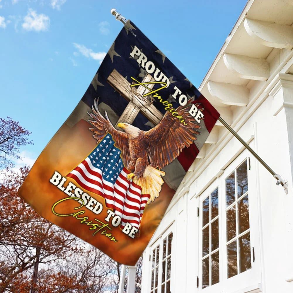 Christian Flag, Proud To Be American Blessed To Be Christian House Flag 1, Outdoor Religious Flags, Jesus Christ Flag