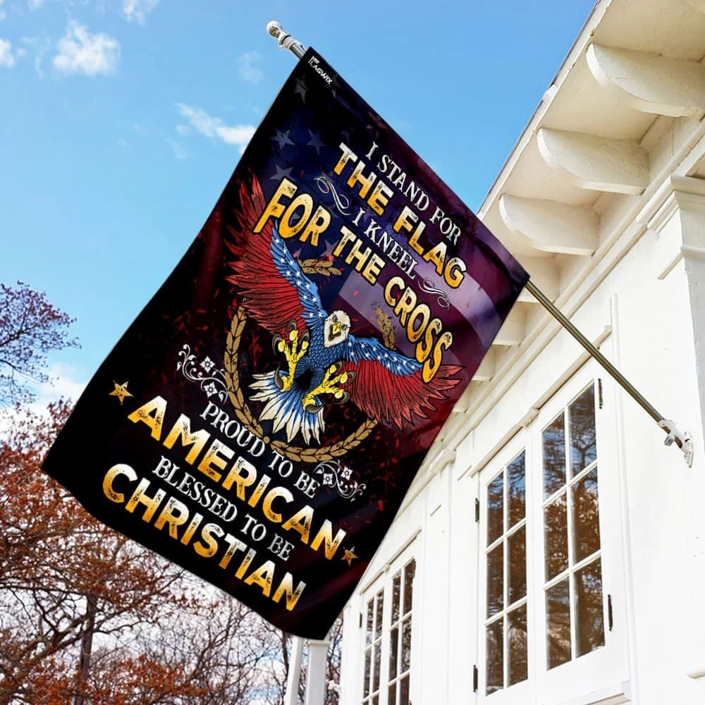 Christian Flag, Proud To Be American Blessed To Be Christian House Flag, Outdoor Religious Flags, Jesus Christ Flag