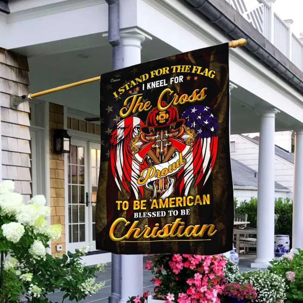 Christian Flag, Stand For The House Flag Kneel For The Cross Christian Firefighter House Flag, Outdoor Religious Flags, Jesus Christ Flag