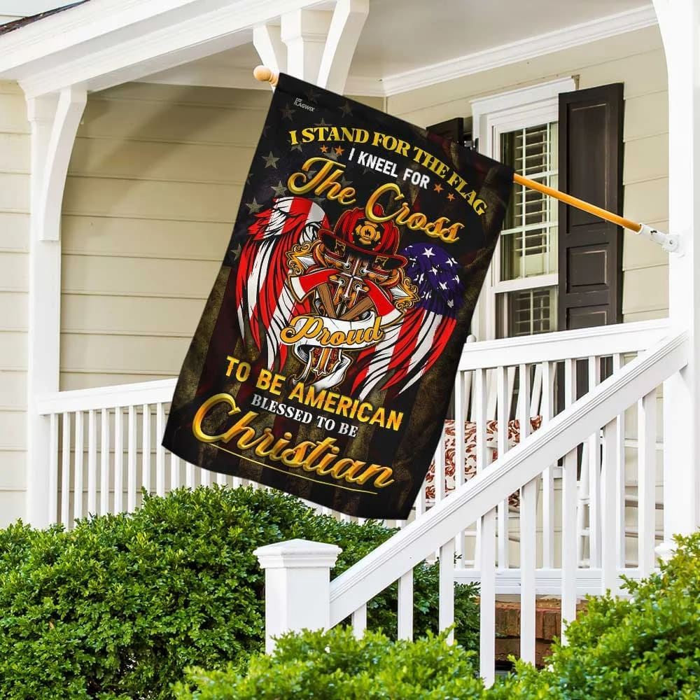 Christian Flag, Stand For The House Flag Kneel For The Cross Christian Firefighter House Flag, Outdoor Religious Flags, Jesus Christ Flag