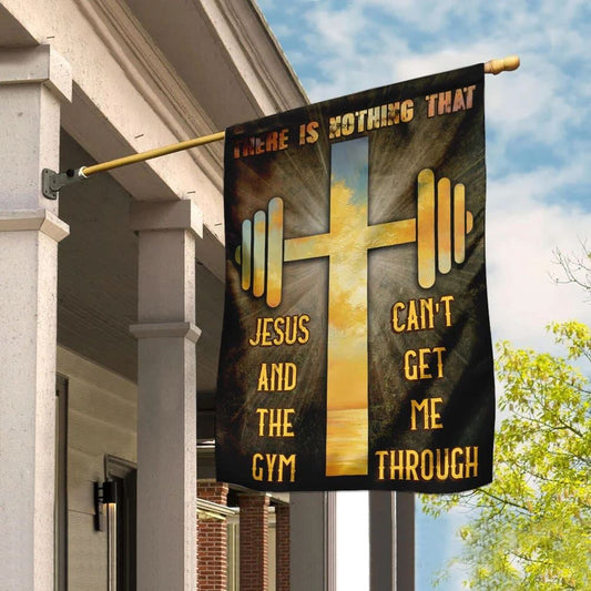 Christian Flag, There Is Nothing That Jesus &amp The Gym Can't Get Me Through House Flag, Outdoor Religious Flags, Jesus Christ Flag