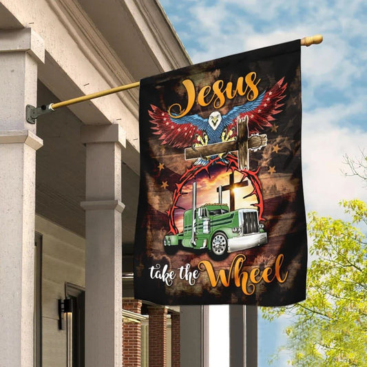 Christian Flag, Trucker Jesus Take The Wheel House Flag, Outdoor Religious Flags, Jesus Christ Flag