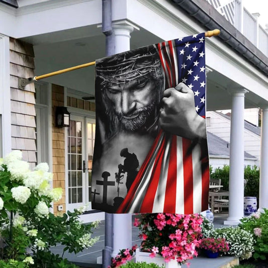 Christian Flag, Veteran Stand For The House Flags Kneel For The Cross Jesus American House Flags, Jesus Christ Flag